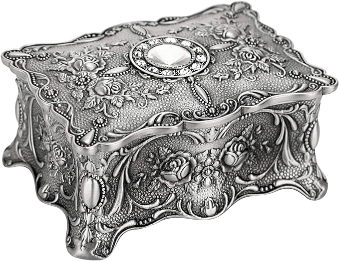 Hipiwe Vintage Jewelry Box, Small Enameled Trinket Box Organizer Rectangular Treasure Chest Box Jewelry Decorative box Keepsake Gift Box Case for Women,3.7x 2.7x 2 inch
