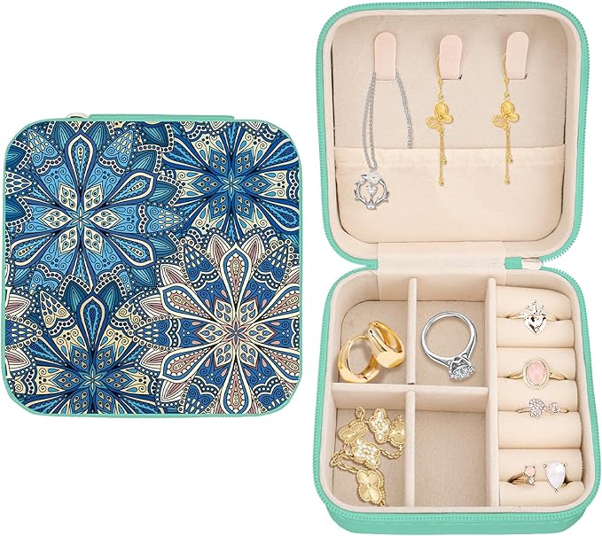 Ethnic Style Jewelry Box Organizer Small Travel Jewelry Case Jewellery Portable Storage Box Jewellery Case for Men Women Travel Gifts Ideas Great Gifts for Christmas Birthday Thanksgiving