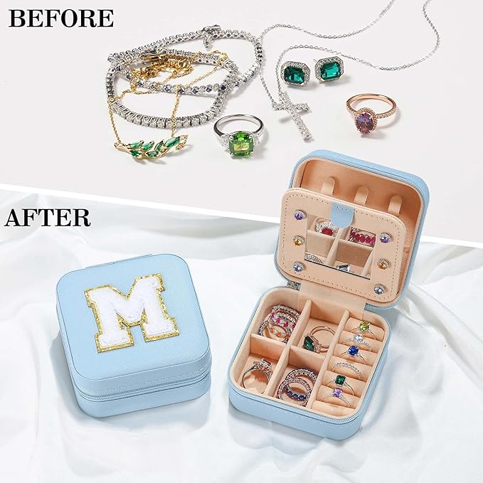 Parima Christmas Gifts List 2025 Ideas - Personalized Initial Travel Jewelry Case, 4 5 6 7 8 9 10 11 12 Year Old Girl Birthday Gifts Christmas Gifts for Daughter Granddaughter - Letter G, Sky Blue