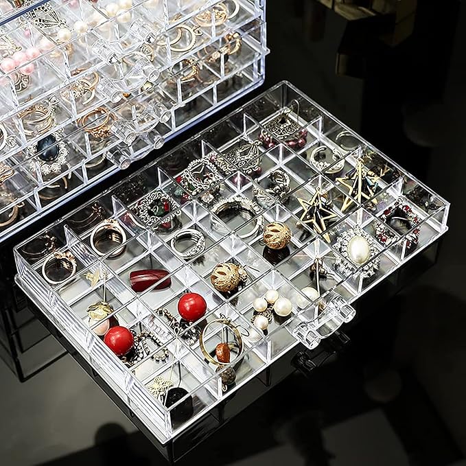 Clear Acrylic Jewelry Storage Box, Earring Jewelry Organizer with 5 Drawers, 5-Layer Jewelry Box for Women, Earrings Display Holder for Ring Bracelet Necklace, 120 Grid Compartment Storage Box
