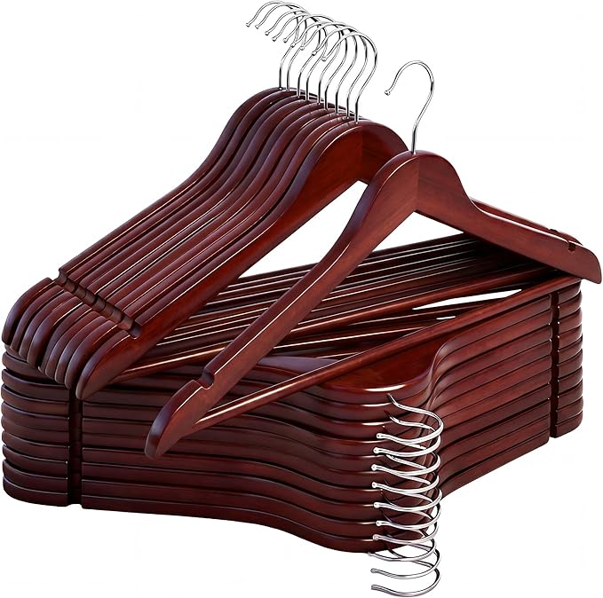 StorageWorks Wooden Hangers 20 Pack, Wood Coat Hangers for Closet, Heavy Duty Clothes Hangers for Suits, Shirts, Pants, Jackets, Dark Cherry Color