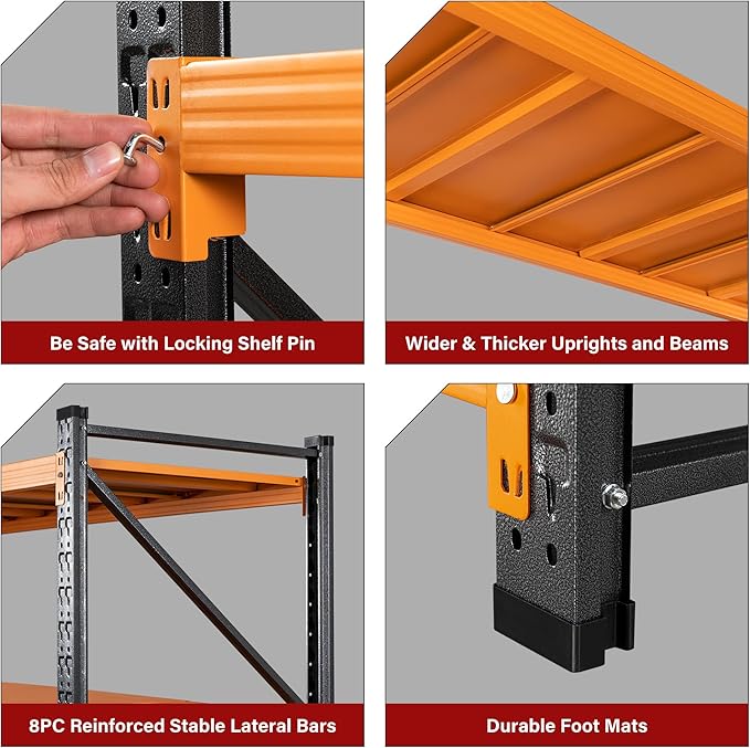 71.3" Wide Heavy Duty Garage Shelving Units,5000LBS Deep Storage Shelves,Orange Metal Garage Shelves,Steel Shelf,Large Storage Rack,Industrial Shelving for Shop,Warehouse,Basement,71.3"W x 24"D x 70"H