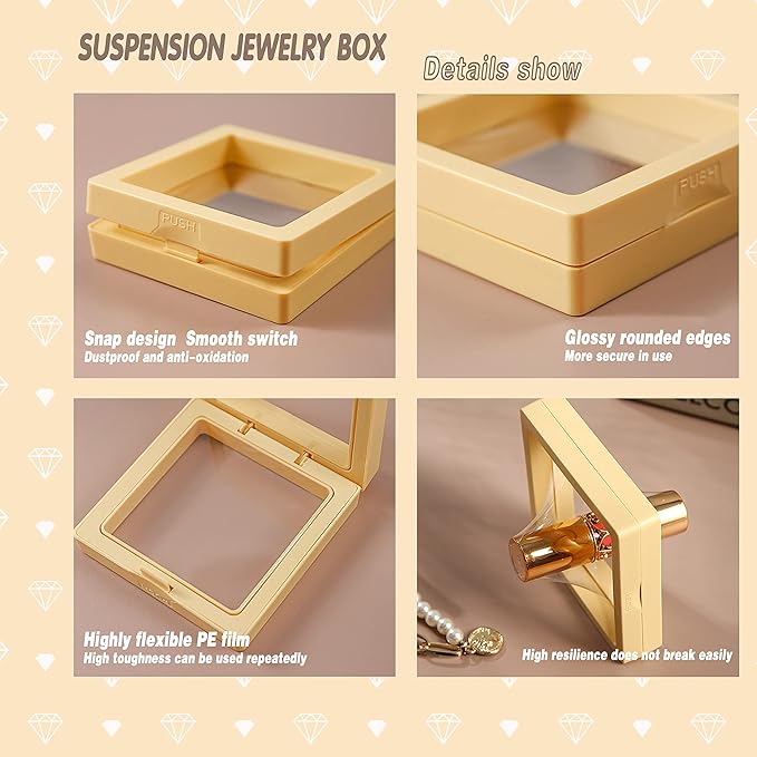 12PCS 3D Floating Frame Display Stand, Jewelry Box, Gift Box, Ornament Organizer, Small Travel Jewelry Box, PE Film Anti-Oxidation, Suspended Display Box Stackable (White, 2.75 * 2.75)