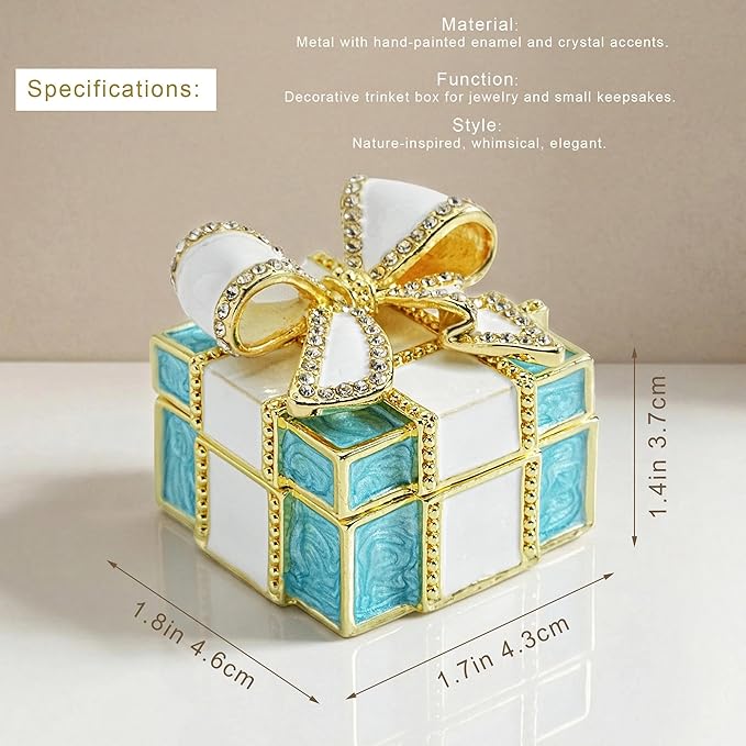 YU FENG Enamel Jewelry Box – Bow Design Hinged Trinket Organizer for Rings, Earrings, Jewelry, Mother’s Day & Birthday Gift