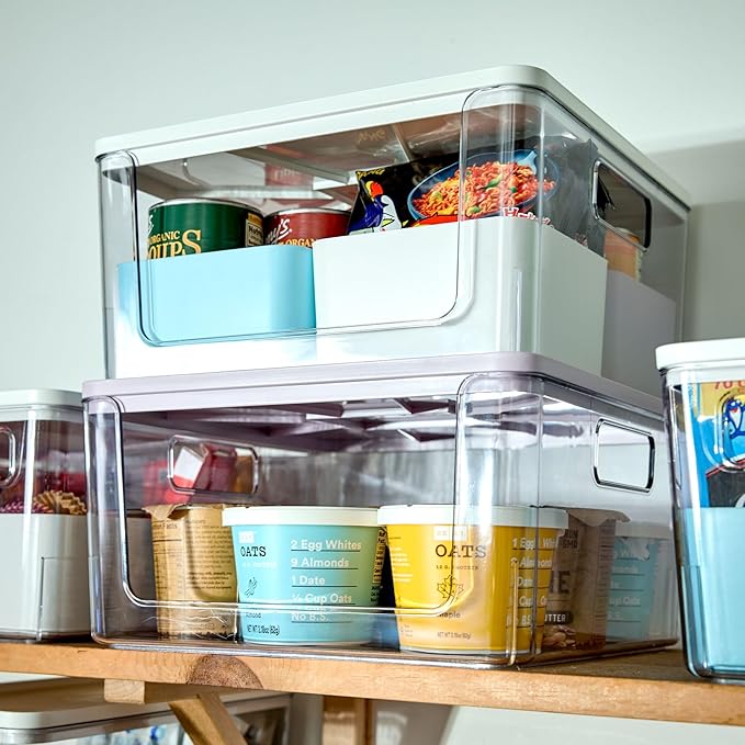 Rosanna Pansino x iDesign Recycled Plastic Open Front Kitchen Storage Bin with Lid, Clear Bin/Lavender Sprinkles Lid, 12" x 12" x 6"