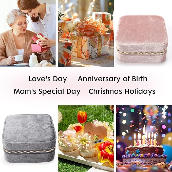 Velvet Travel Jewelry Box for Women - Small Portable Organizer, Storage Case for Rings, Earrings and Girls Necklaces, Ideal Gift for Travel (Gray)