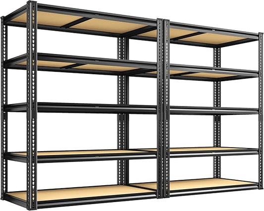 ROOMFAVE 2250LBS Storage Shelves Heavy Duty 5 Tier Garage Storage Shelving, Adjustable Metal Shelving Unit Utility Rack Shelf for Warehouse, Pantry, Closet, 72" H x 35.56" W x 16" D, Black.2PCS
