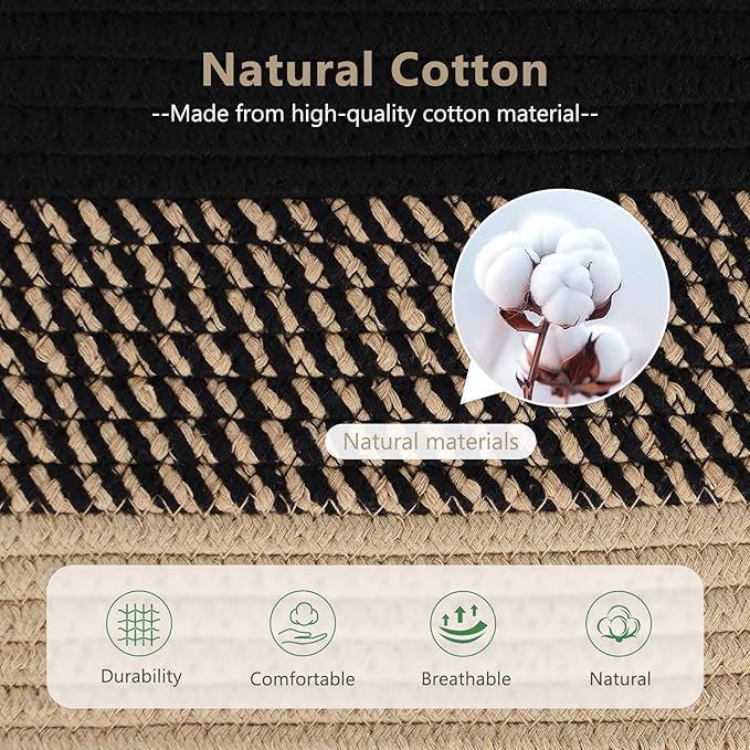 ECDYQXVU Cotton Rope Storage Basket, 15x10x9 Inches, Woven Basket for Shelves, Clothes, Towels, Books, and Laundry, Gradient Black/Brown (1 Pack)