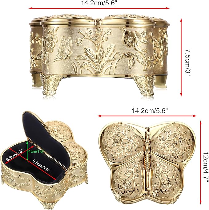 Hipiwe Jewelry Box Vintage Treasure Chest Butterfly Shape Decorative Keepsake Holder for Necklace Ring Earrings Storage Organizer Gift for Woman, Large