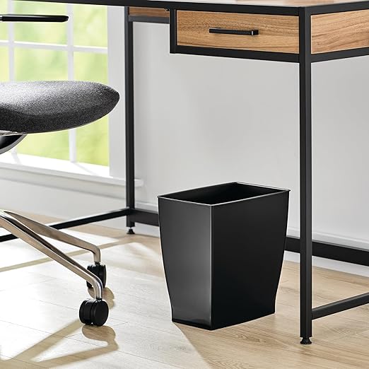 iDesign Small Plastic Bathroom Trash Can, Slim Rectangle Garbage Bin for Bedroom, Office, Dorm, Black