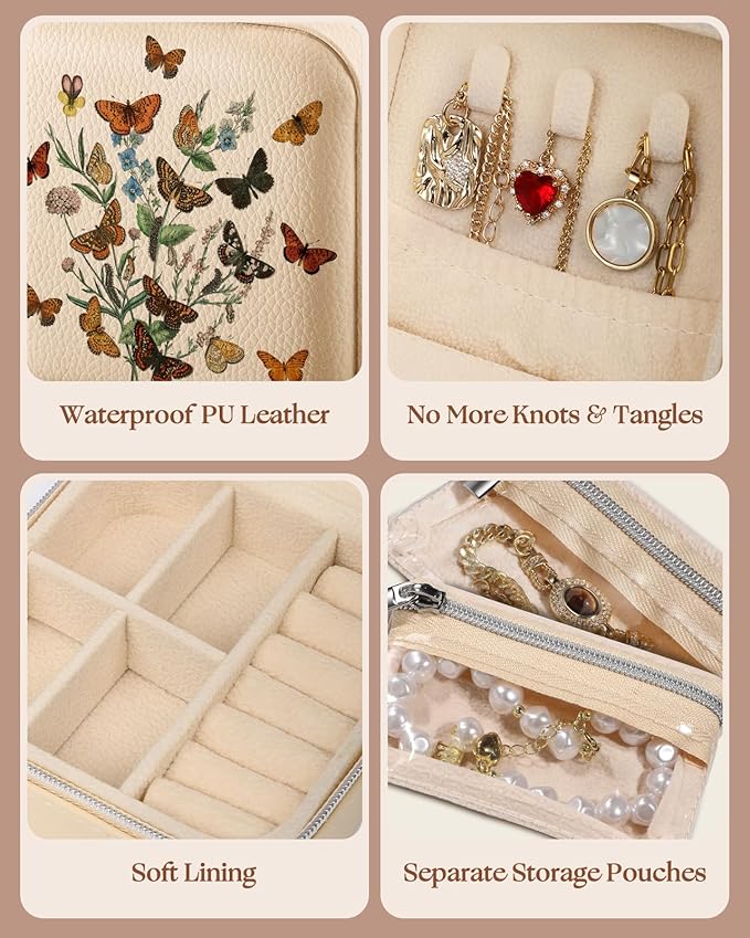 Bistup Travel Jewelry Case - Small Jewelry Organizers and Storage Box for Women Girls Teens Cute Traveling Jewelry Holder with Mirror Little Tiny Compact Flower Modern Unique Aesthetic Pretty