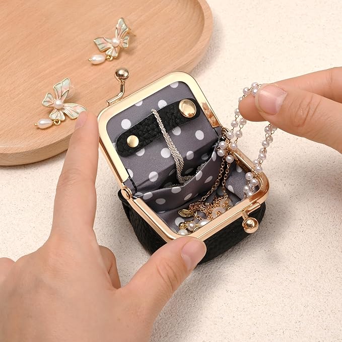 Zivyes Mini Jewelry Box Travel Small Coin Purse Organizer Case Genuine Leather Tiny Size (Black1)