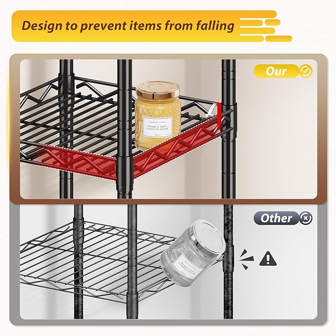 5 Tier Metal Shelving Unit Adjustable Storage Shelves:Wire Shelves Storage Rack Standing Bathroom Shelf and Narrow Small Shelf for Kitchen Pantry Closet Laundry Dorm Office 12''Wx12''Dx49''H Black