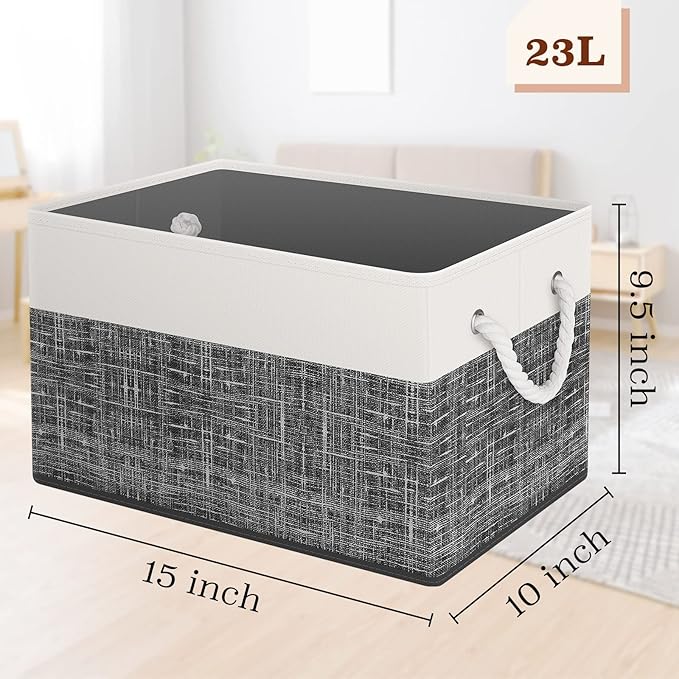 StorageTastic Storage Bin,Collapsible Storage Basket For Organizing,Large Storage Boxes With Rope Handles,Storage Containers,White & Black,4 Pack