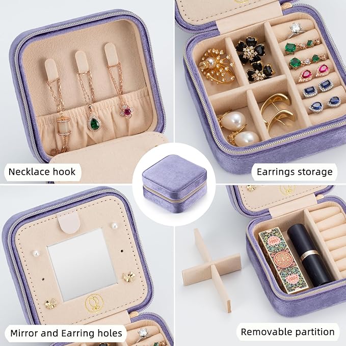 TRODANCE Plush Velvet Travel Jewelry Case Organizer, Small Travel Jewelry Box,Portable Jewelry Box Travel Mini Organizer Portable Display Storage Box For Rings Earrings Necklaces (Periwinkle Blue)
