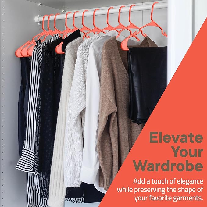 Plastic Clothes Hangers – Heavy Duty Hanger Set, for Organizing Clothes, Dresses, and Coat, Holds Up to 5 lbs, Space-Saving Hangers with Non-Slip Shoulder Grooves, Pack of 5, Brown