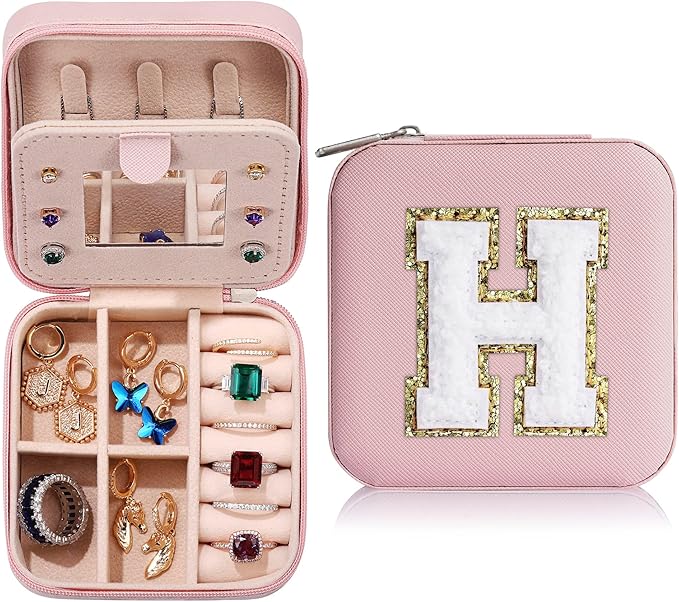 Parima Gifts for Girls - Travel Jewelry Box for Sister, Jewelry Box Organizer for Sister Birthday Gifts for Teen Girls - Letter H, Pink