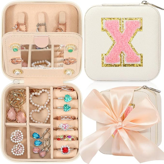 CHMI Travel Jewelry Case, White Jewelry Box, Jewelry Organizer - Travel Gifts for Women & Girls, Birthday & Christmas Gifts - Initial X
