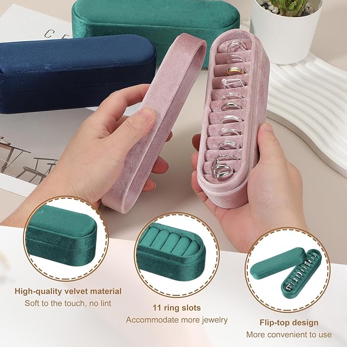 uxcell Velvet Ring Box, 11 Slots Travel Jewelry Case Ring Holder Organizer for Women Gift Proposal Christmas, Dark Green