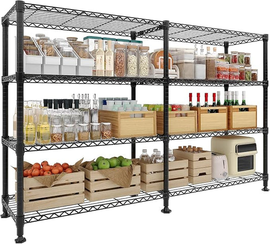Garvee Storage Shelves 60" W Heavy Duty Metal Shelving Unit, 4-Tier Wire Rack Shelving for Kitchen Garage Storage, Load 1060LBS, Adjustable Wire Shelf for Pantry Room Basement, 13.8" Dx59.5 H, Black