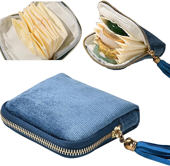 Small Travel Jewelry Organizer Bag Soft Lined Zipper Storage Bag with Tassel Portable Small Jewelry Travel Case for Rings Earrings Necklaces Bracelets, Anti-Scratch Jewelry Holder Pouch for Women Girl