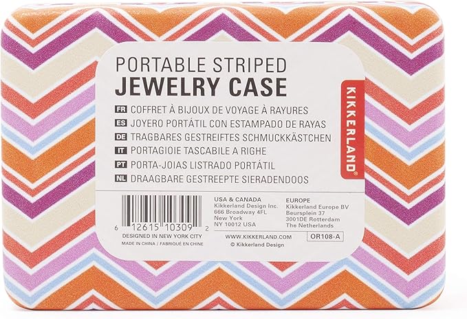 Kikkerland Portable Striped Travel Jewelry Storage Case with Mirror - OR108-A Random Style