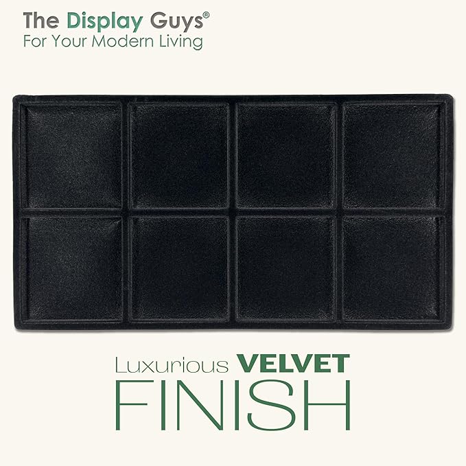 TheDisplayGuys For Your Modern Living 2-Pack 8-Compartments Flocked Velvet Jewelry Display Inserts - Tray/Case Liners - Ring Earrings Storage, (Black) by The Display Guys