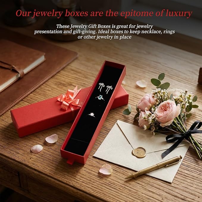 12-Pack Drawer Style Jewelry Gift Boxes with Sponge Insert, 8.7"x1.8"x1.2" Necklace & Bracelet Display Box for Presentation, Cardboard Storage Organizer for Pendant, Ring, Earring - Red