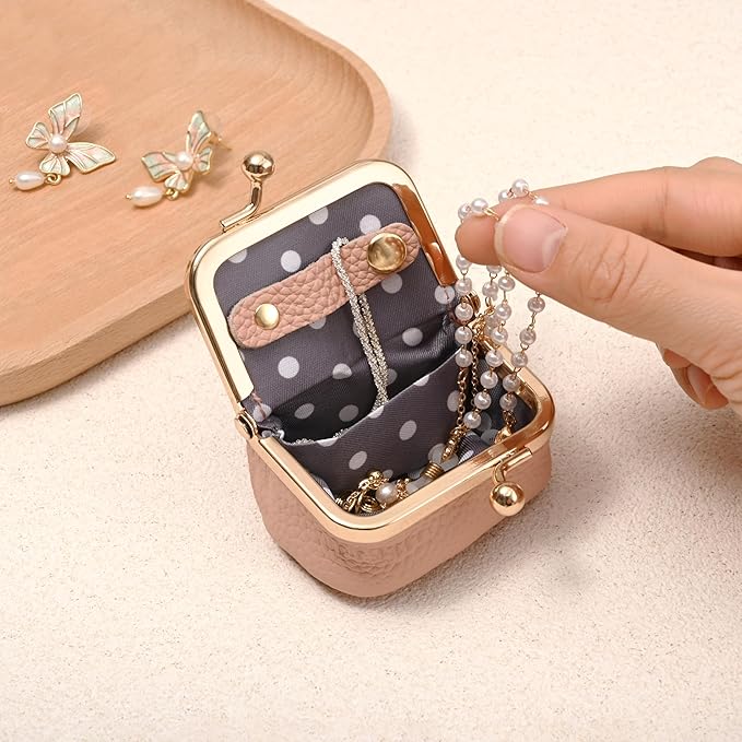Zivyes Mini Jewelry Box Travel Small Coin Purse Organizer Case Genuine Leather Tiny Size (Light Pink)