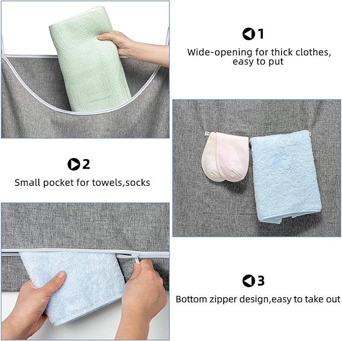 SAVERHO X-Large Hanging Laundry Hamper Bag, Door Hanging Hamper with Front Pocket Dirty Clothes Hanging Laundry Bag Large Size 35X22 inch Door Laundry Basket (Grey)
