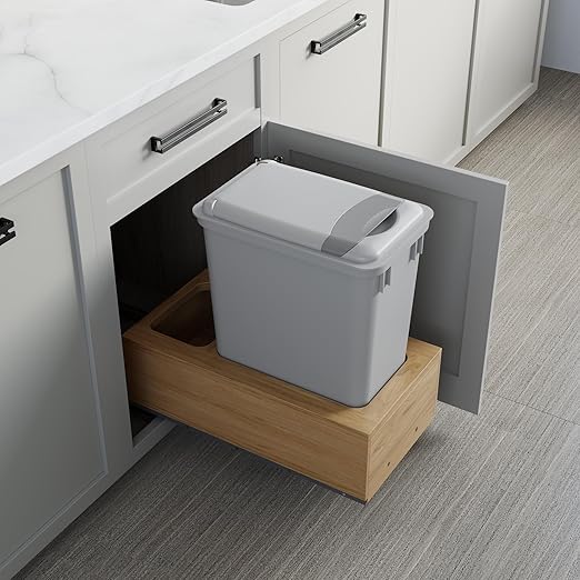 Dowell Single 35Qt Undermount Trash Pull-Out Waste Container with Full Extension Soft-Close Slides, Bottom Mounted, Face Frame/Frameless Min. Cabinet Opening: 12-1/2 Inch Wide-4008 0115 35