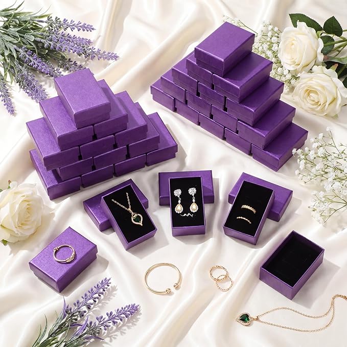 Batiyeer 36 Pcs Cardboard Jewelry Gift Boxes Jewelry Boxes Packaging Small Earring Gift Box with Lids for Necklace Ring Bracelet Party
