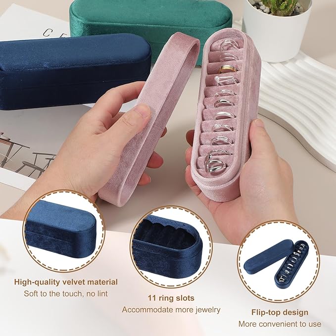 uxcell Velvet Ring Box, 11 Slots Travel Jewelry Case Ring Holder Organizer for Women Gift Proposal Christmas, Dark Blue