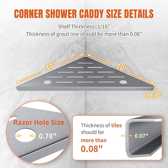 Corner Shower Shelves with Rozar Hole,Rustproof Stainless Steel Corner Shower Caddy Organizer Modern Sturdy Shower Shelf for Inside Shower 10" Large Capacity No-Drill Rack Storage Bathroom Accessories