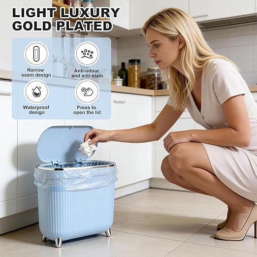 Supteron Bathroom Trash Can with Lid 3.1 Gallon Narrow Trash Can Small Plastic Trash Bin 12 Liter Rectangular Plastic Garbage Can with Press Type Lid for Bedroom Bathroom