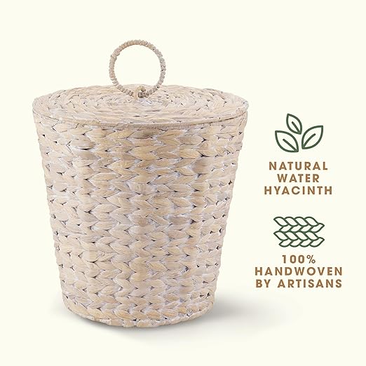 84ECO 3 Gallons White Wicker Trash Can with Lid and Liner