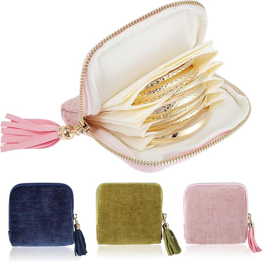 VOCOSTE Travel Jewelry Case, Portable Jewelry Organizer with 6 Independent Layers, Small Pouch Bag for Necklace Bracelet Rings Earring Storage, Women Gift Idea, Pink