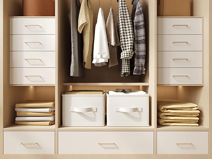 LayerSpace Fabric Storage Bins | Closet Bin Shelf Organizer Shelf Basket | Collapsible Linen Closet Organizer Storage Cube | 14¾"L x 10¼"W x 8¼"H | Storage for Clothes | White & Ivory 3 Pack