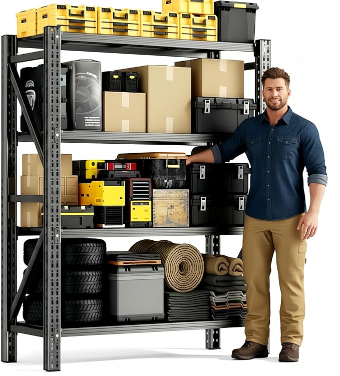 Heavy Duty Garage Shelving, 36" W x 16" D x 71" H, 3000 LBS Capacity, 4-Tier Adjustable Metal Storage Shelves, Reinforced Steel Storage Rack for Garage, Basement, Utility Room