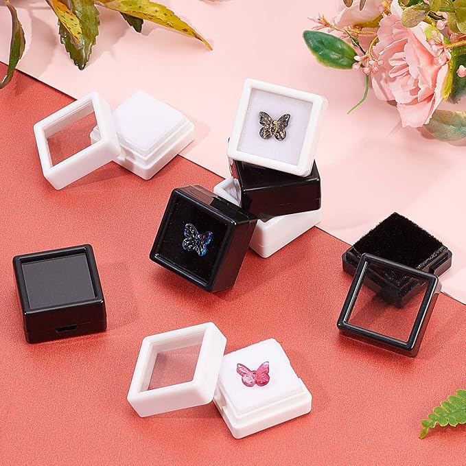 BENECREAT 36PCS White Gemstone Display Box Mini Square Acrylic Jewelry Box Container 1.2x1.2x0.6 with Clear Top Lids and Sponge for Festival Gems,Jewelry Packing