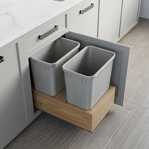 Dowell Double 35Qt Undermount Trash Pull-Out Waste Container with Full Extension Soft-Close Slides, Bottom Mounted, Face Frame/Frameless Min. Cabinet Opening: 15-1/2 Inch Wide-4008 0218 35