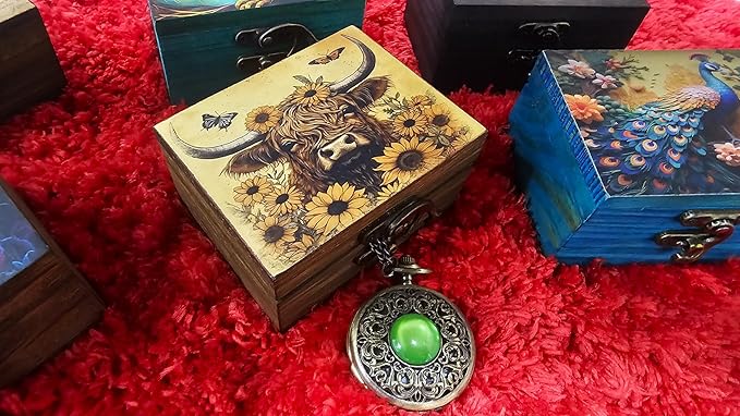 Trinket Box Small Jewelry Keepsake Box | Earrings Necklace Storage Box for Girls Women | Gift Idea Valentine's Day, Birthday Christmas, Weddings, Animals Ornaments for Home Décor (Highland Cow)
