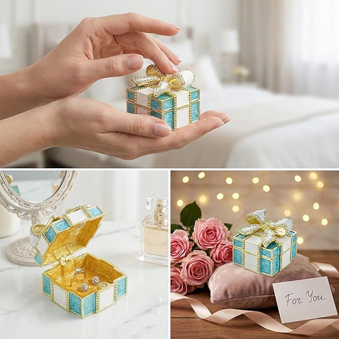 YU FENG Enamel Jewelry Box – Bow Design Hinged Trinket Organizer for Rings, Earrings, Jewelry, Mother’s Day & Birthday Gift
