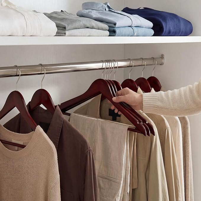 StorageWorks Wooden Hangers 20 Pack, Wood Coat Hangers for Closet, Heavy Duty Clothes Hangers for Suits, Shirts, Pants, Jackets, Dark Cherry Color