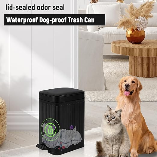 rejomiik Small Bathroom Trash Can with Lid Slim Soft Close Garbage Can Step Wastebasket Container Trash Bin for Office Bedroom Kitchen Living Room (1.9 Gallon Black)