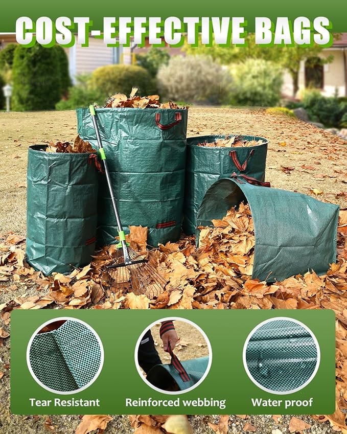 Joyhalo Reusable Yard Waste Bags, 2 Pack 40 Gallon Dustpan-Type Garden Bag for Collecting Leaves Garss Clippings, Heavy Duty lawn and leaf bags, Garden Waste Container for Clean Up Outdoor Debris