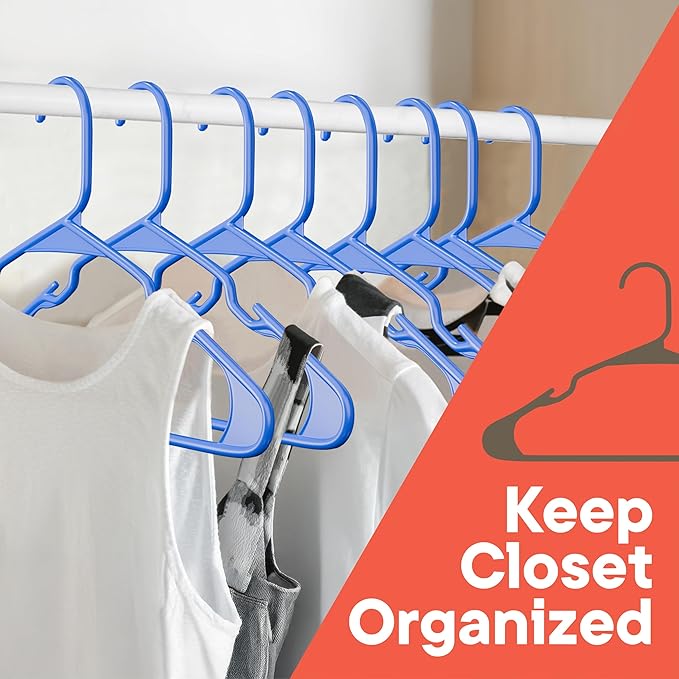 Plastic Clothes Hangers – Heavy Duty Hanger Set, for Organizing Clothes, Dresses, and Coat, Holds Up to 5 lbs, Space-Saving Hangers with Non-Slip Shoulder Grooves, Pack of 100, Blue