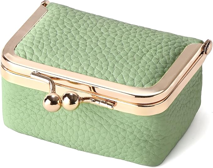 Zivyes Mini Jewelry Box Travel Small Coin Purse Organizer Case Genuine Leather Tiny Size (B-green)