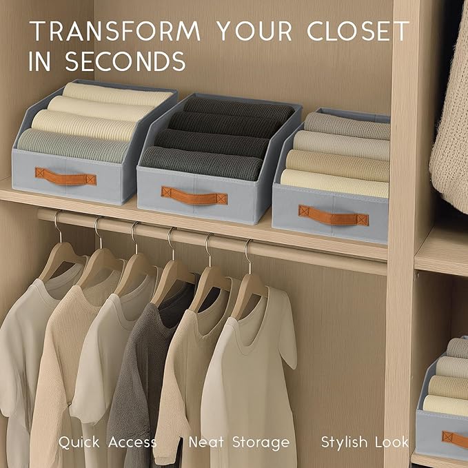 Homsorout Fabric Storage Bins for Organizing - 6 Pack Large Trapezoid Collapsible Storage Bins with Front Handle, Closet Organizers and Storage for Bedroom, Home Shelves, Small Spaces, Grey