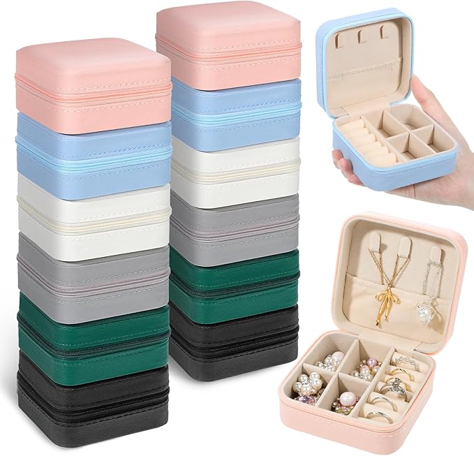 Prasacco 12 Pcs Travel Jewelry Case Bridesmaid Gifts Box PU Leather Small Travel Jewelry Box Mini Jewelry-Organizer for Earrings Rings Necklaces Women Girls Bridesmaid Proposal Gifts, 6 Colors